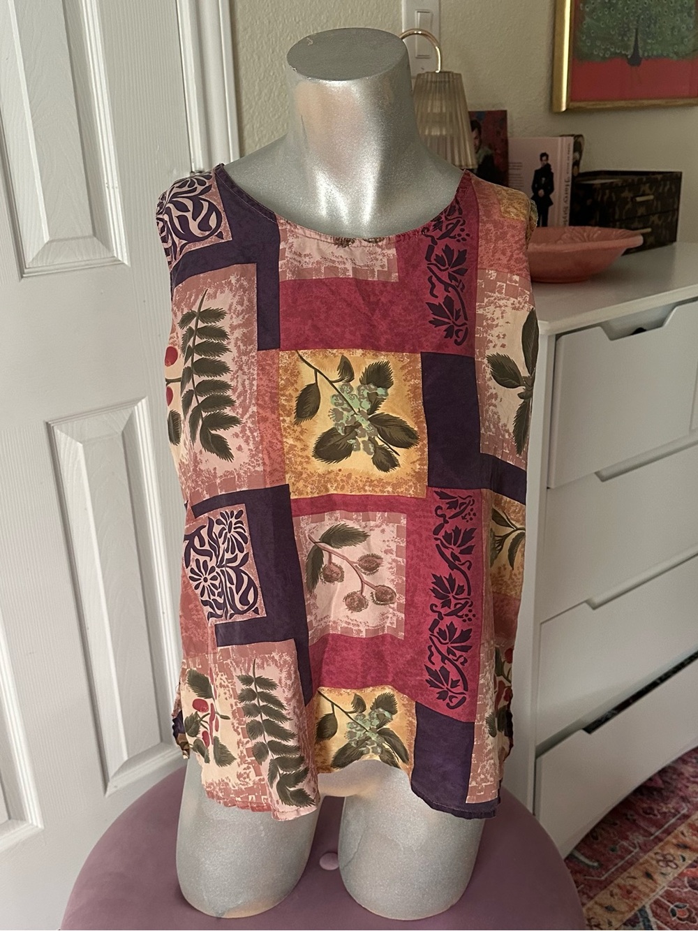 Stunt Vintage Purple & Pink Patchwork Fruit & Floral Pattern Top